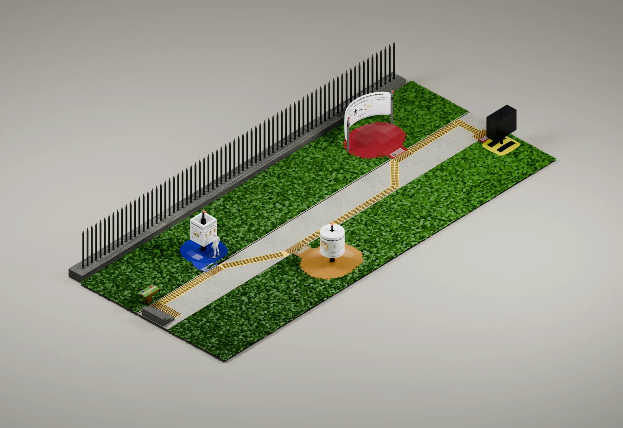 Vista del recorrido accesible de BeeLab con sus estaciones educativas